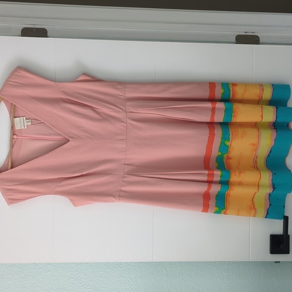 Anthropology Tracy Reece Watercolor Fit Flare Colorful V Neck Sleeveless Dress - Picture 3 of 7